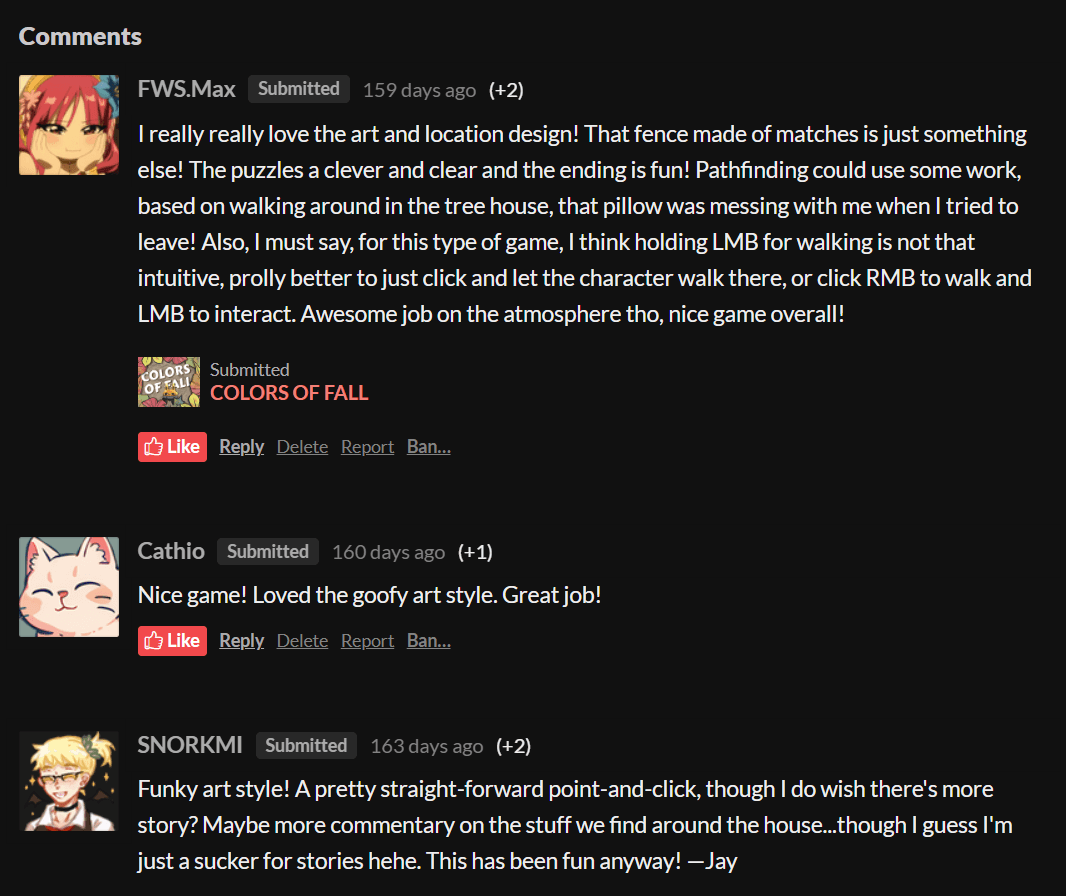 some of our favorite comments from itch.io
